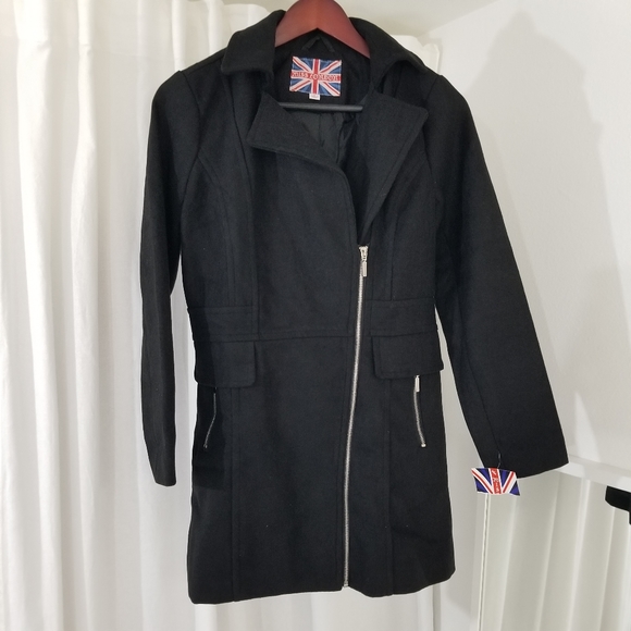 Miss London Wool Blend Zip-Up Collared Coat in Black Women's Size S - Picture 1 of 5